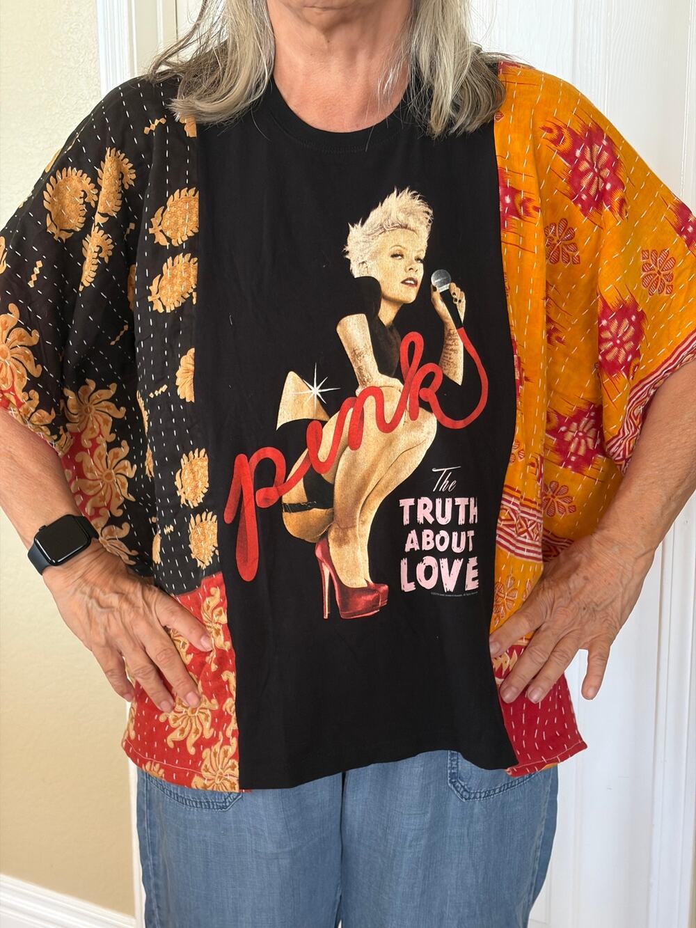 Pink Upcycled Kantha Tunic Top Shirt OS Handmade Boho